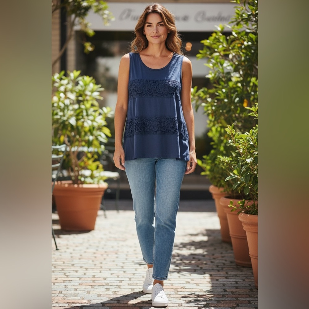 J. Crew Navy Sleeveless Lace Detail Tank Top